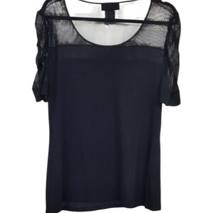 INC International Concepts Black Short Sleeve Blouse with Sheer Yoke Sz XL